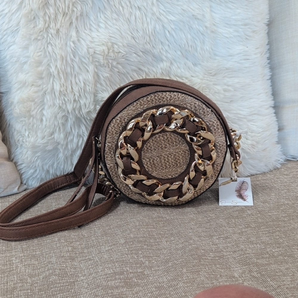 Jessica Simpson Brown Crossbody Bag with Gold Accents Brand New